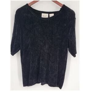 Kathie Lee Black Chenille Short Sleeve Sweater Women's XL